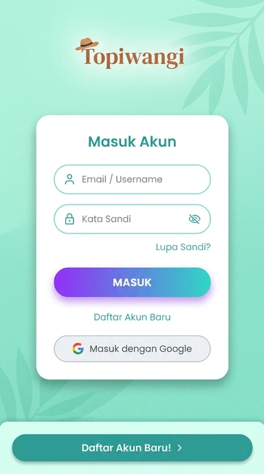 Tampilan halaman login topiwangi